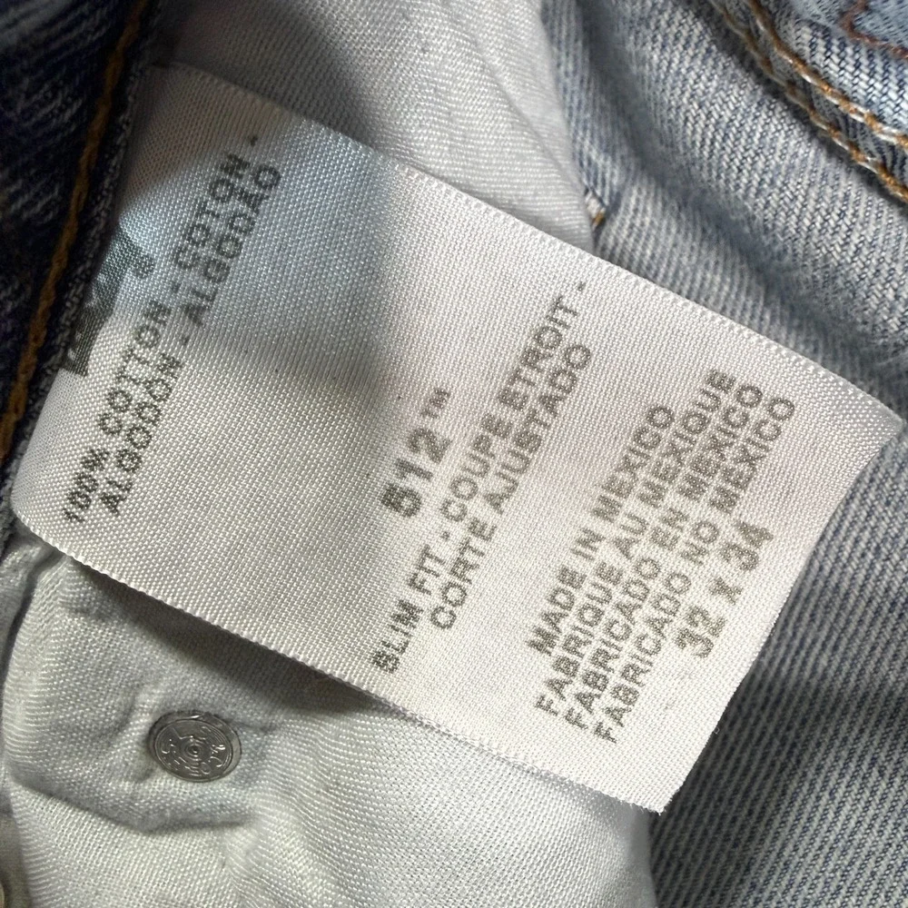 Levis 512 Jeans Mens 32x34 Blue‎ Slim Tapered Mid Rise Dark Wash Denim